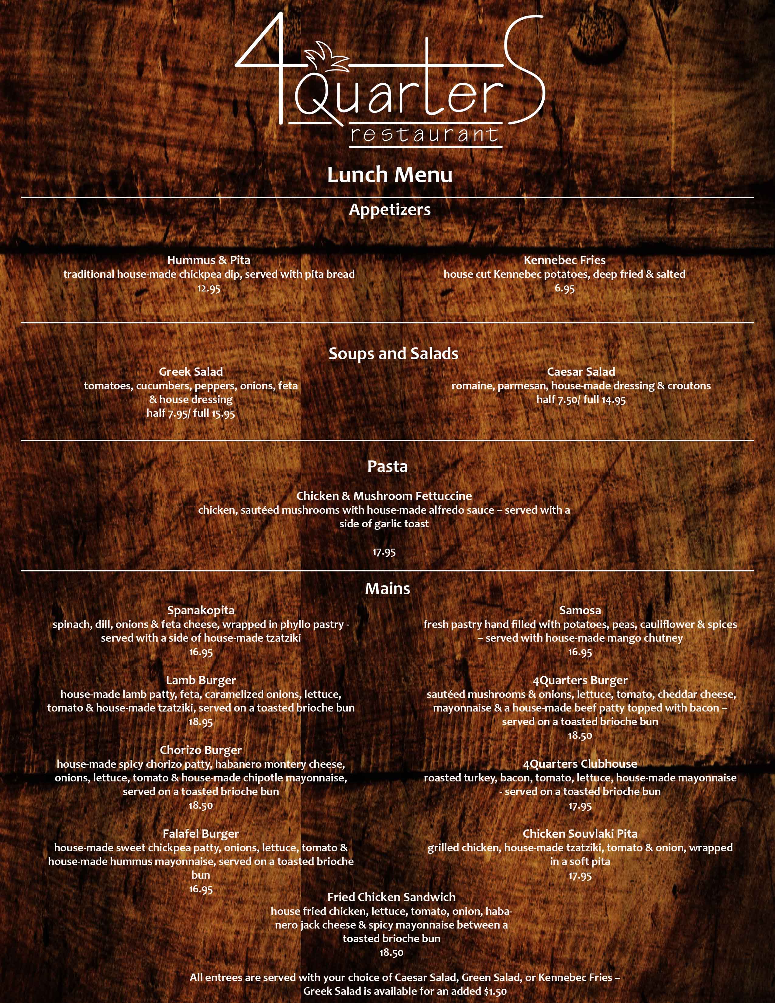 4 Quarters Lunch Menu